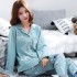 Manga largaenoras's algodón Pijama sets para primavera Korean Open Shirt Full batas sets female